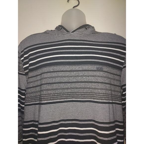 Vans Men's Hooded Shirt Large Long Sleeve Pullover Skater Striped Black Gray - Picture 3 of 6